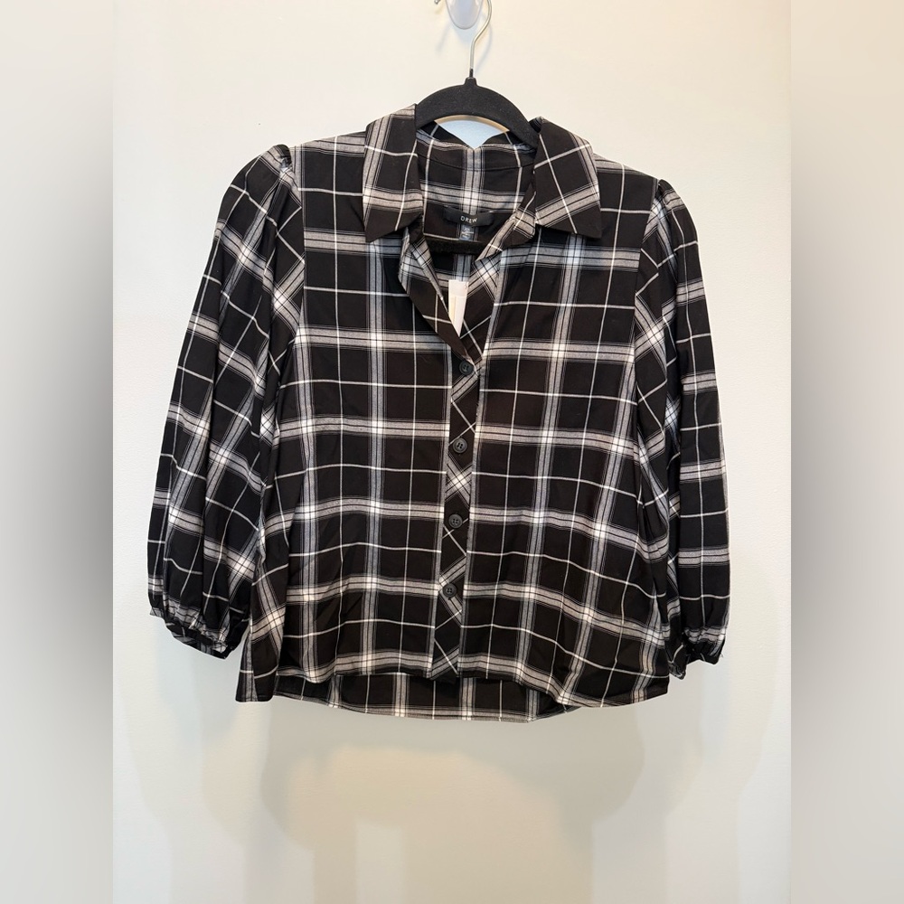 DREW Black and White Plaid Button Down Shirt - Shirt XS‎